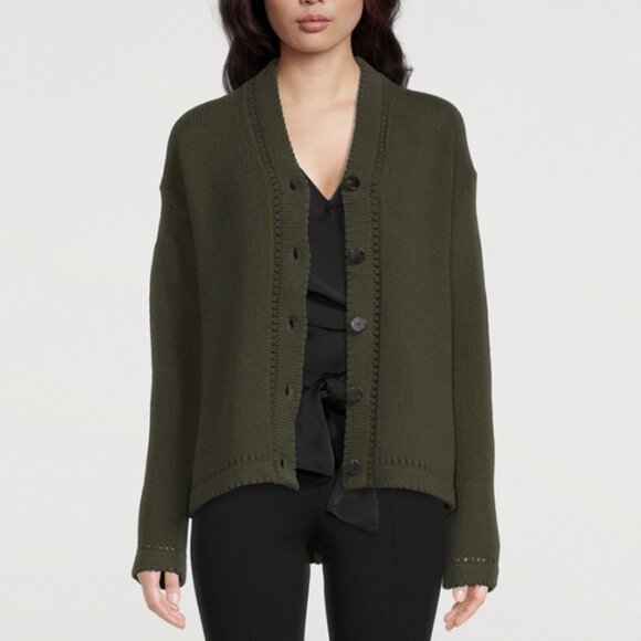 Theory Karenia Felted Wool And Cashmere Cardigan in Olive Green Size Small - Picture 1 of 16